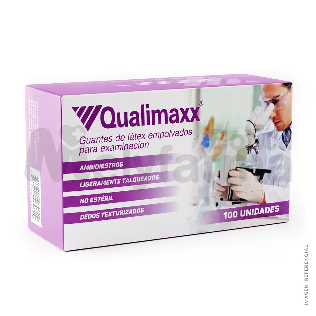 Guantes de Examen de Látex - Qualimaxx | Talla XS, S, M, L | Melyfarma Guante de examen T-M - QUALIMAXX
